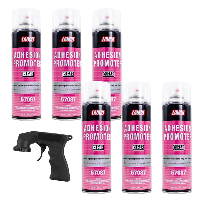 LAUCO Automotive Adhesion Promoter 13 oz Aerosol Spray Can with Aerosol Spray Gun - Pack of 6 - Use on Multi Surfaces Like Automotive Plastics, Bumpers, Vinyl Trim and Fiberglass (57087)