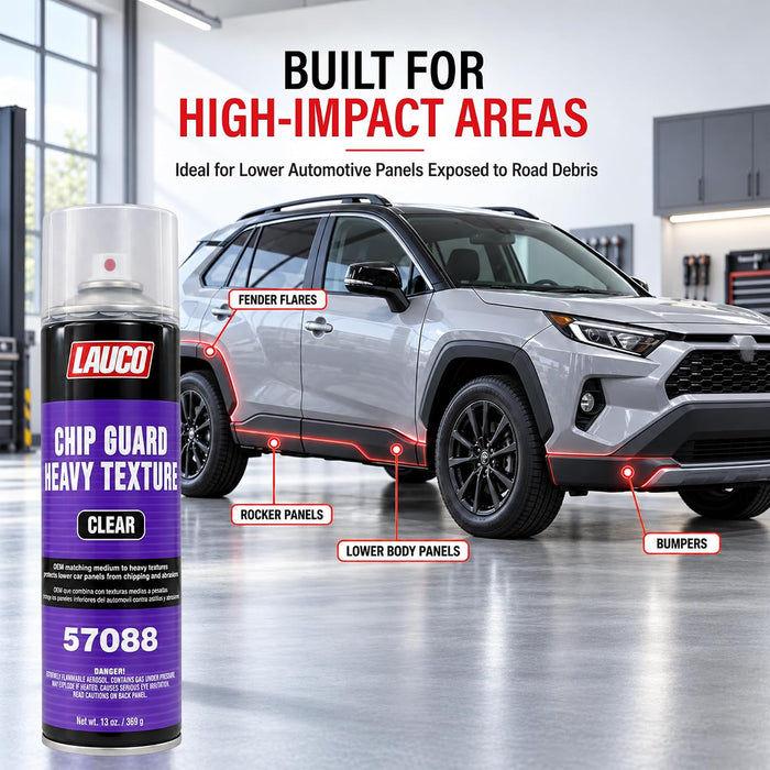 LAUCO Heavy Texture Chip Guard 13 oz Clear Aerosol Spray Can - 2 Pack- Durable, Acrylic Coating Protects Lower Panels From Impact, Chipping & Abrasion, Matches Medium to Coarse OEM Textures - Clear 57088