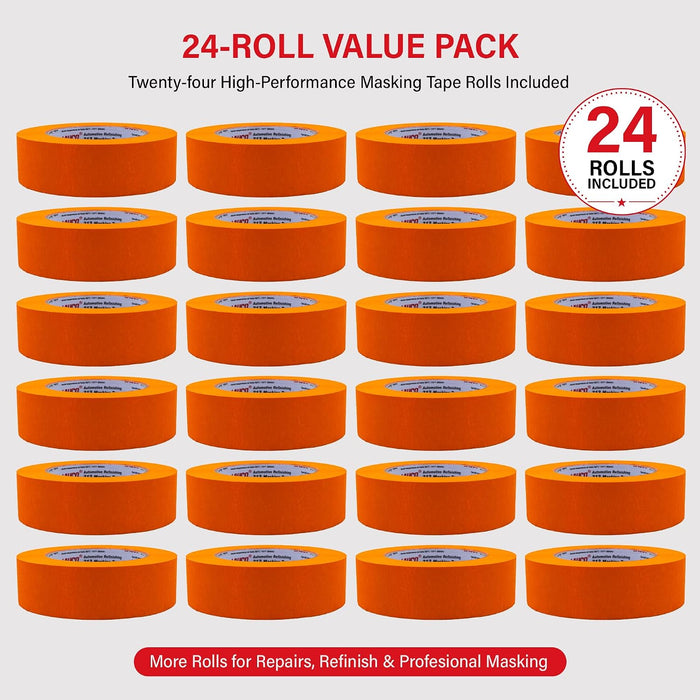 LAUCO Orange Masking Tape 1.5 in x 60 Yd, 24 Rolls, Automotive Painting Tape, High Adhesion, Clean Removal for Auto Paint & Detailing 19541