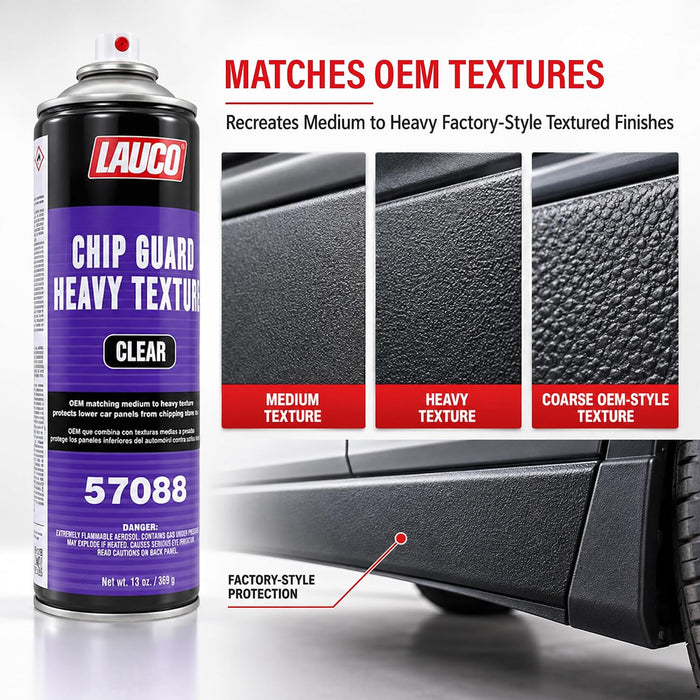 Heavy Texture Chip Guard 14 oz Clear Aerosol Spray Can with Aerosol Spray Gun - Pack of 6 - Durable, Acrylic Coating Protects Lower Panels From Impact, Chipping & Abrasion, Matches Medium to Coarse OEM Textures - Clear 57088