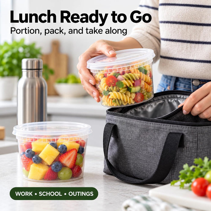 Uni-Pak 16 oz Plastic Deli Food Storage Containers with Lids, 50 Set, BPA-Free Meal Prep Containers, Leak-Resistant, Stackable, Microwave, Freezer & Dishwasher Safe for Soup, Snacks & Leftovers 62812