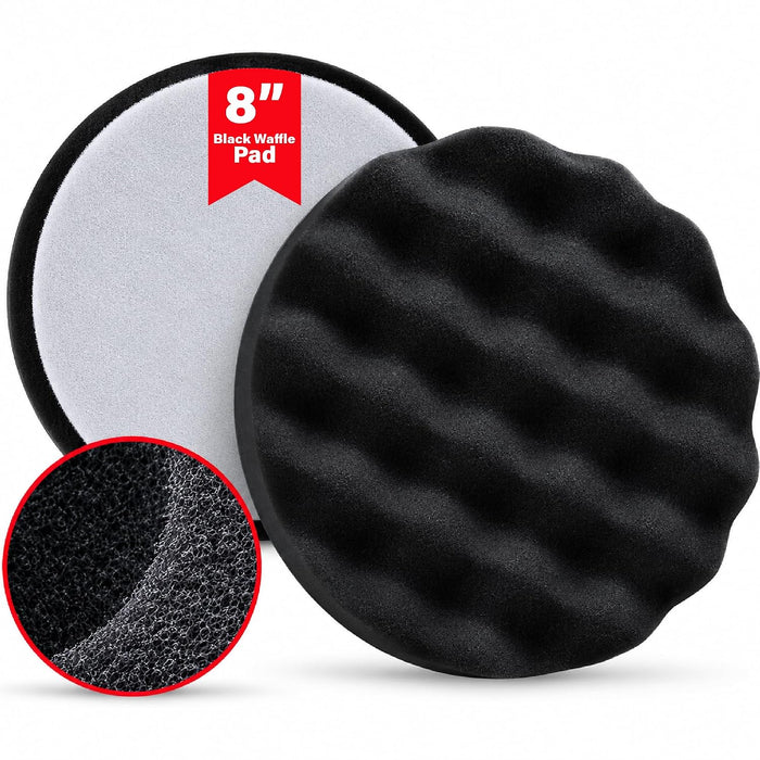 LAUCO Black Foam Waffle Buffing Pad – Single Sided - Final Buff Polish Wax - Hook & Loop – 8” inch (203.2 mm) 8998