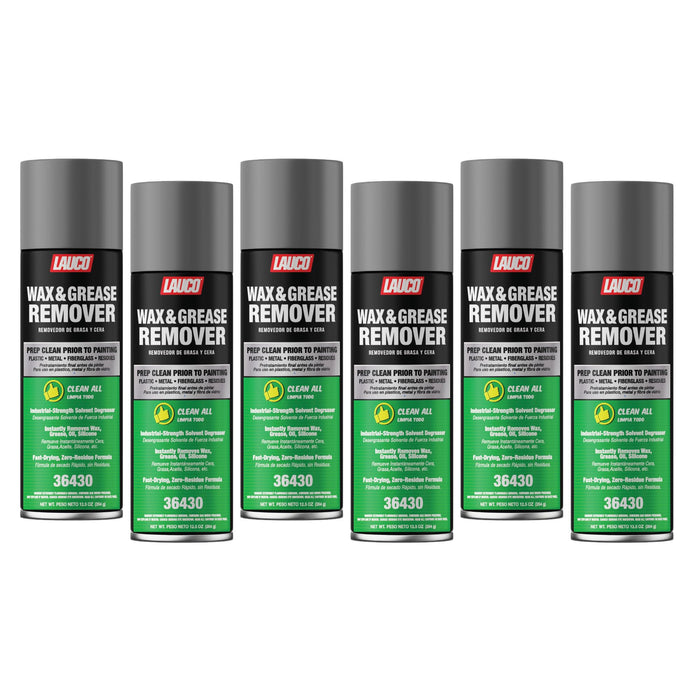 LAUCO Wax & Grease Remover Spray 13 oz, Pack of 6, Automotive Paint Prep Cleaner for Surface Preparation Before Primer, Paint & Clear Coat, Fast-Drying Formula, 36430