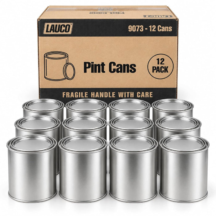 LAUCO Empty Paint Cans with Lids, 16 oz Pint Metal Paint Cans, 12 Pack, Durable Tin-Plated Steel Containers for Paint Storage, Crafts, DIY Projects, Workshops & Home Use 9073