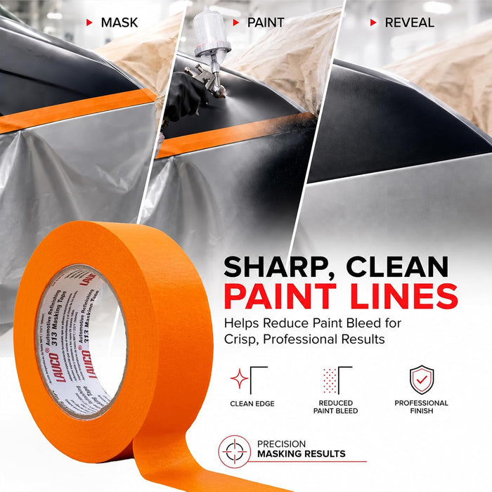 LAUCO Orange Masking Tape 1.5 in x 60 Yd, 6 Rolls, Automotive Painting, High Adhesion, UV, Moisture & Heat Resistant, No Residue, Multi-Purpose for Collision Repair 19541