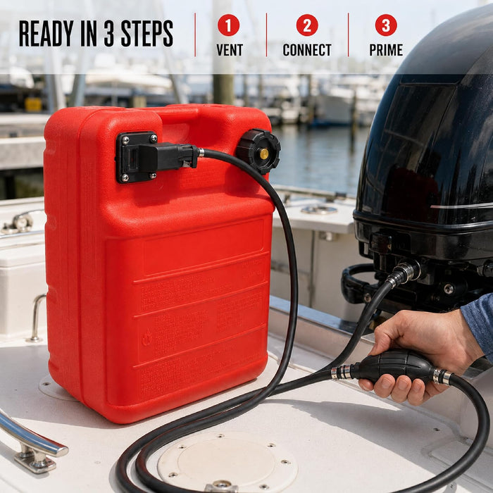 Marine Fuel Tank 6.34 Gallon, Portable Boat Gas Tank with 9.8 FT Fuel Line, Primer Bulb, Marine Connector, Fuel Level Gauge and Vented Cap for Outboard Motors