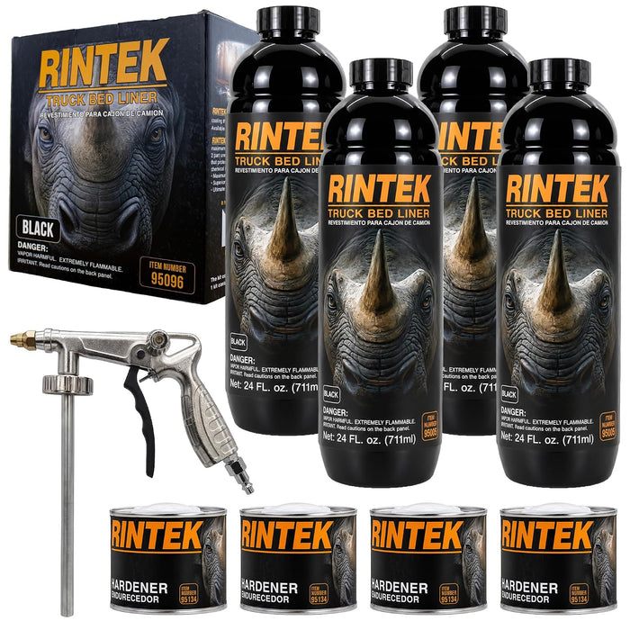 Rintek Urethane Spray On Truck Bed Liner Kit, Durable Textured Coating Mix, Shake & Shoot 1 Gallon, Black, with Spray Gun