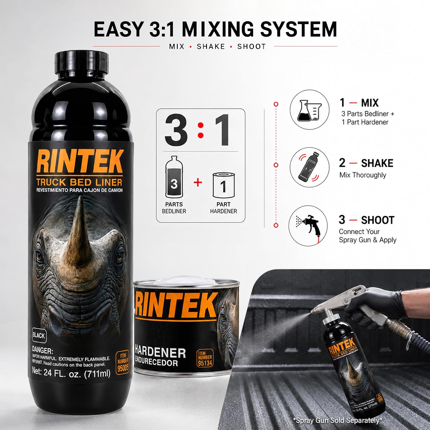 LAUCO Rintek Urethane Spray 1 Gallon Black Bedliner Coating, Heavy-Duty Polyurethane Protective Truck Bed Liner Paint, Waterproof Anti-Slip Impact-Resistant Automotive Coating 95096