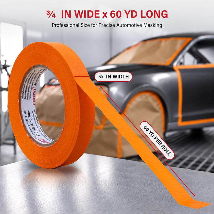 LAUCO Orange Masking Tape 3/4 in x 60 Yd, 48 Rolls, Automotive Painting Tape, High Adhesion, Clean Removal 19540