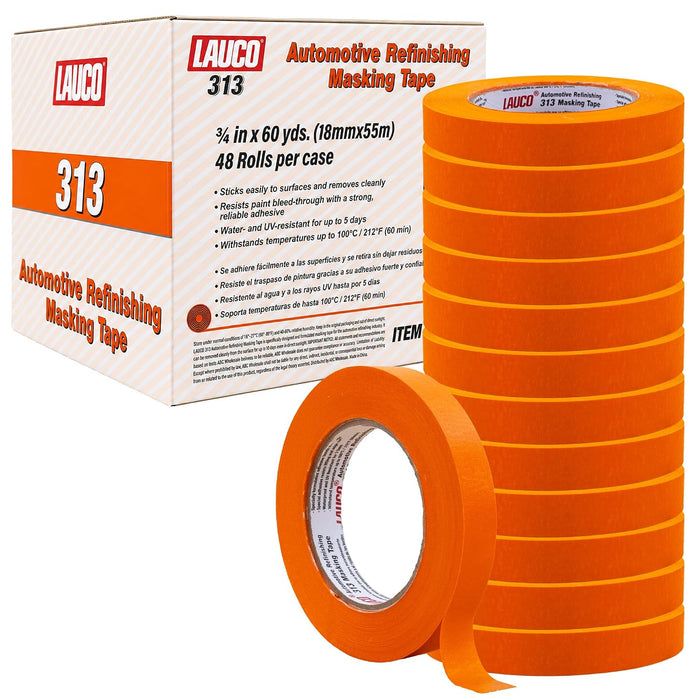 LAUCO Orange Masking Tape 3/4 in x 60 Yd, 48 Rolls, Automotive Painting Tape, High Adhesion, Clean Removal 19540