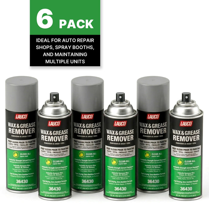LAUCO Wax & Grease Remover Spray 13 oz, Pack of 6, Automotive Paint Prep Cleaner for Surface Preparation Before Primer, Paint & Clear Coat, Fast-Drying Formula, 36430