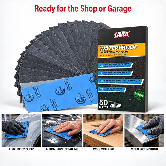 Aqua Maxx Wet Dry Sandpaper Sheets 2500 Grit, 50 Pack Waterproof Silicon Carbide Abrasive Paper, 9 x 5.5 Inch Ultra Fine Finishing Sanding Sheets for Automotive Paint, Polishing, Woodworking, Metal