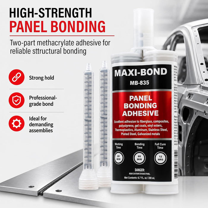 Maxi-Bond Panel Bonding Adhesive MB-835 – Two-Part Epoxy Adhesive, Non-Sag, High Strength for Metal, Fiberglass, Plastic & Composite Panels – Includes Mixing Nozzles, 200 mL (6.75 oz)