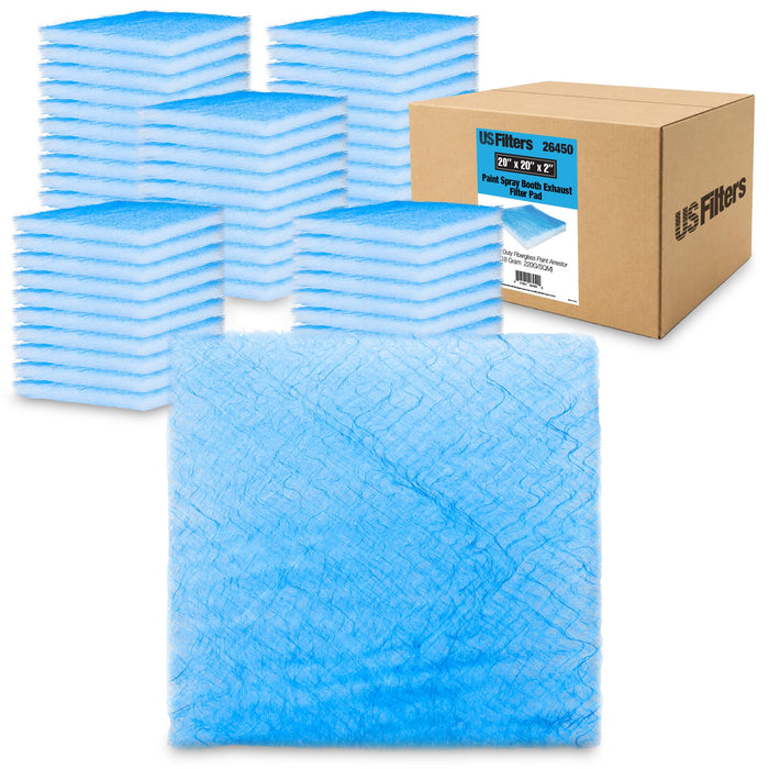 LAUCO Paint Spray Booth Exhaust Filter Pad 20" x 20" x 2", 18 Gram Fiberglass Paint Arrestors - Captures Traps Overspray Paint Particles in Auto Car Autobody Refinish Booths (50)- 26450