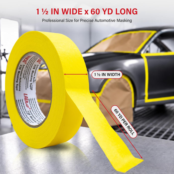Automotive Masking Tape Yellow Painters Tape for Car Painting, High Temperature Resistant Refinishing Tape, Clean Removal No Residue, Professional Auto Body Shop Masking Tape Bulk (1.4in-6rolls) 37532