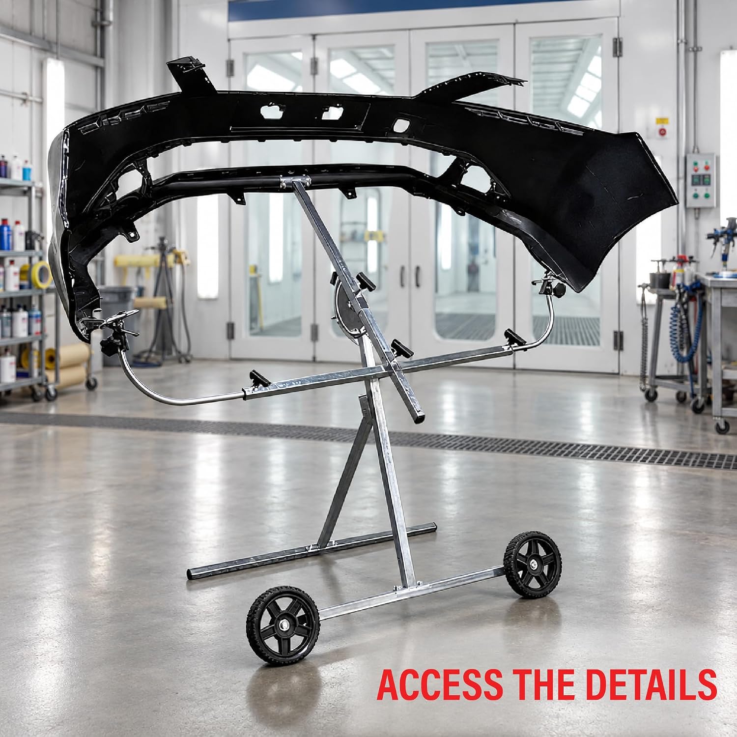 LAUCO Universal Panel and Bumper Stand – Adjustable Car Painting & Repair Stand with Rotating Frame, Foldable 2-Wheel Design, 220 lbs Load Capacity, Galvanized Steel Construction for Auto Body Work 36098
