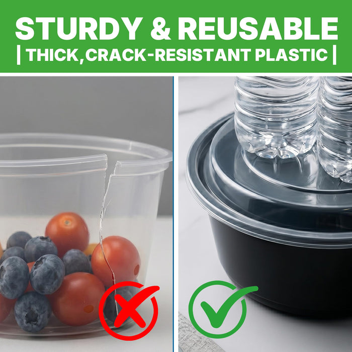 Uni-Pak 50 Pack (100-Piece) Meal Prep Bowl 36oz Reusable with Lids, Sturdy Leakproof & Food Safe, Microwave, Freezer, Dishwasher Safe Prep Containers, To Go Take Out Plastic Food Storage 75895