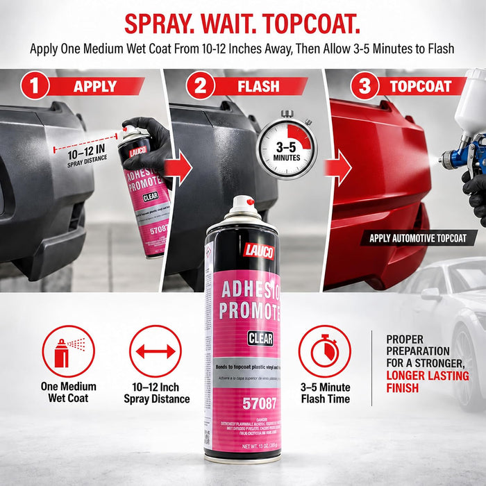 LAUCO Automotive Adhesion Promoter 13 oz Spray Can Pack of 1 - Use on Multi Surfaces Like Automotive Plastics, Bumpers, Vinyl Trim and Fiberglass (57087)