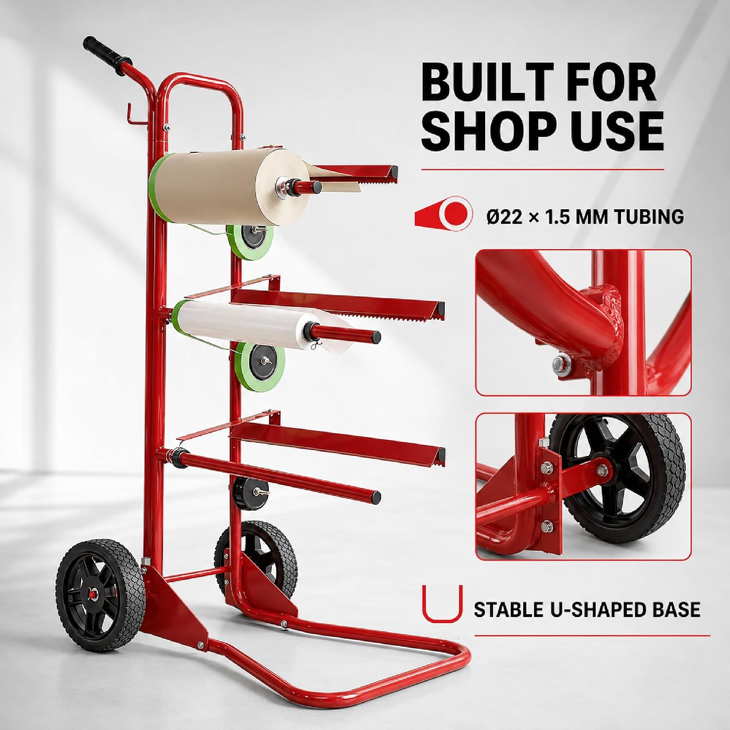 LAUCO Portable Slimline Mobile Masking Paper Machine Dispenser, Masking Machine Mobile Tree Style Mobile Masking Paper Station & Tape Dispenser Station, Stand Holds Multiple Rolls- (1680)
