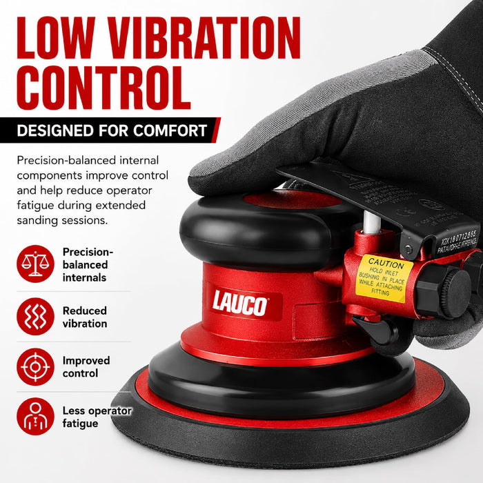 6-Inch Pneumatic Random Orbital Air Sander, 12,000 RPM, Low Vibration, 6" Hook & Loop Sanding Pad, Professional DA Air Sander for Auto Body, Woodworking & Metal Finishing
