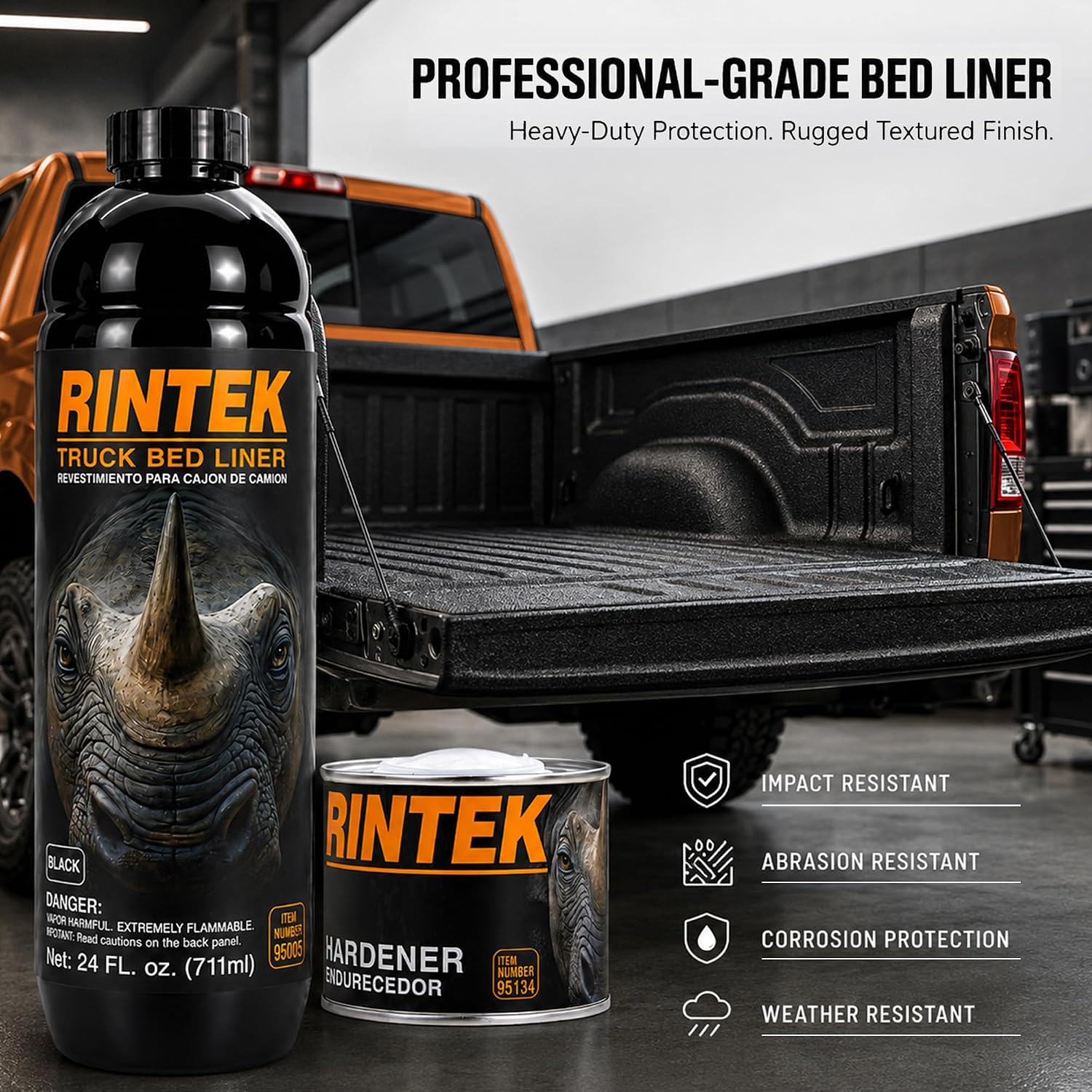 LAUCO Rintek Urethane Spray 1 Gallon Black Bedliner Coating, Heavy-Duty Polyurethane Protective Truck Bed Liner Paint, Waterproof Anti-Slip Impact-Resistant Automotive Coating 95096