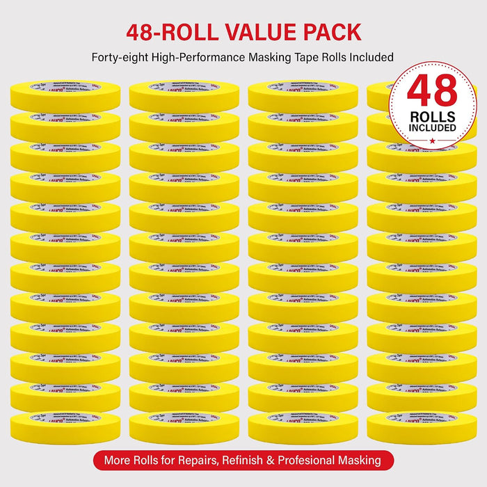 Automotive Masking Tape 0.75in, 48 Rolls Yellow Painters Tape for Car Painting, High Temperature Resistant Refinishing Tape, Clean Removal No Residue, Professional Auto Body Shop Masking Tape Bulk