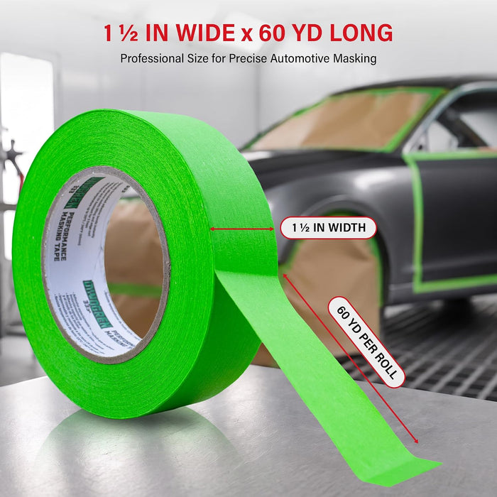LAUCO DINOGREN Masking Green Tape 1.5 Inch x 60 Yards, 6 Rolls, Green High Performance Painters Tape, Heat, UV and Water Resistant Tape for Car Painting and Auto Body Refinishing 7766