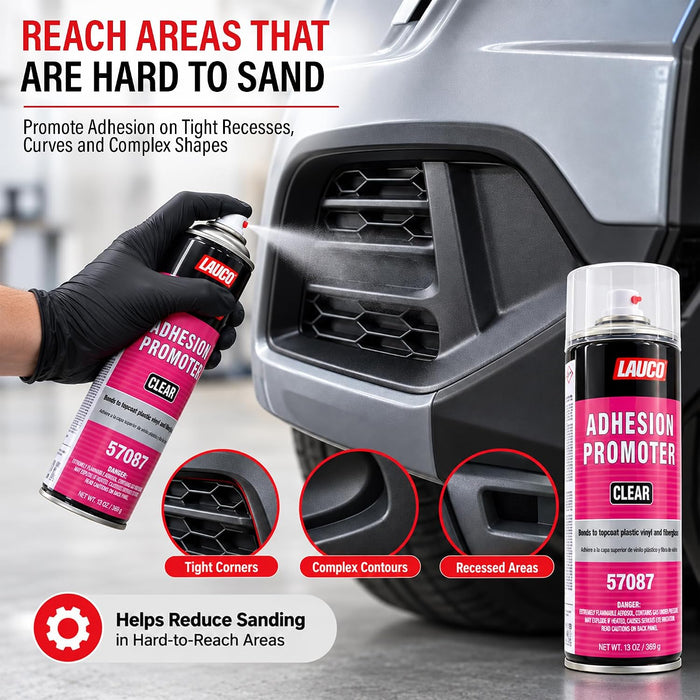LAUCO Automotive Adhesion Promoter 13 oz Aerosol Spray Can with Aerosol Spray Gun - Pack of 12 - Use on Multi Surfaces Like Automotive Plastics, Bumpers, Vinyl Trim and Fiberglass (57087)