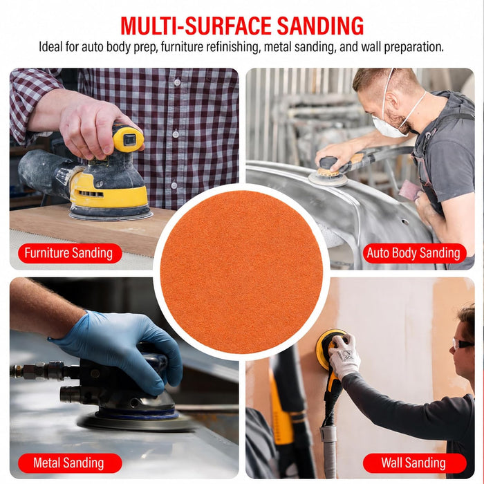 Premium 6" Hook and Loop Sanding Discs (Box of 50) - Hook and Loop Backing Discs for DA Orbital Sanders - Automotive Sanding Wood Furniture Finishing (GRIT-120) 25959