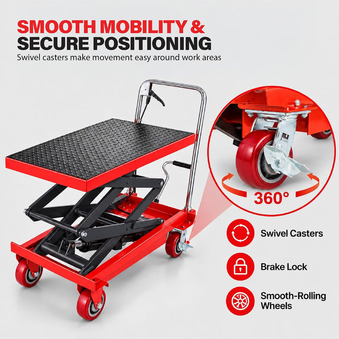 Hydraulic Scissor Lift Cart 770 Lbs, 50-Inch, Double Scissor Lift Table