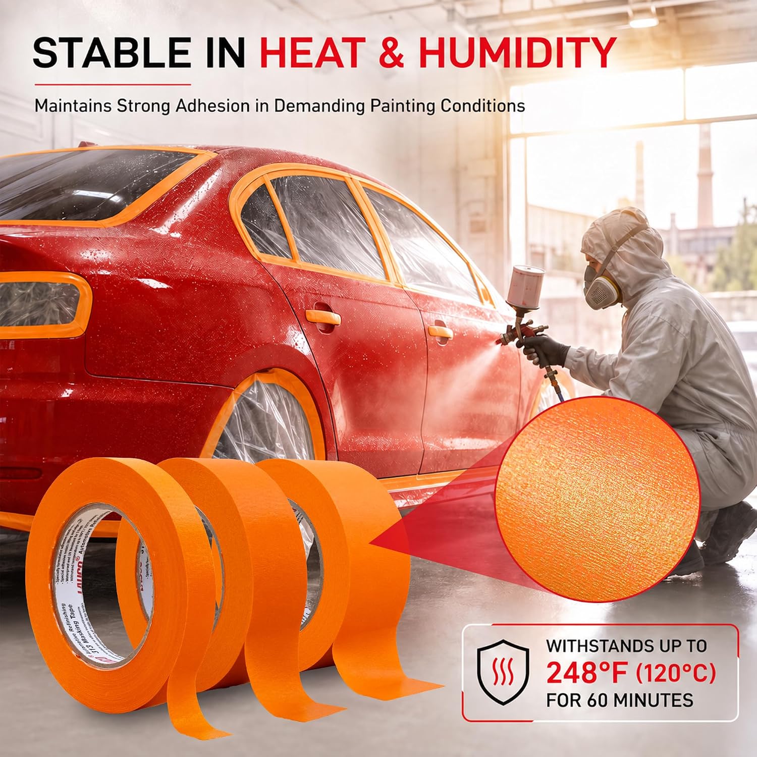 Orange Masking Tape 3/4 in x 60 Yd, 12 Rolls, Automotive Painting Tape, High Adhesion, Clean Removal, Sharp Paint Lines 19540