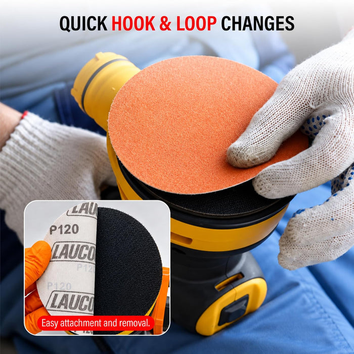 Premium 6" Hook and Loop Sanding Discs (Box of 50) - Hook and Loop Backing Discs for DA Orbital Sanders - Automotive Sanding Wood Furniture Finishing (GRIT-120) 25959