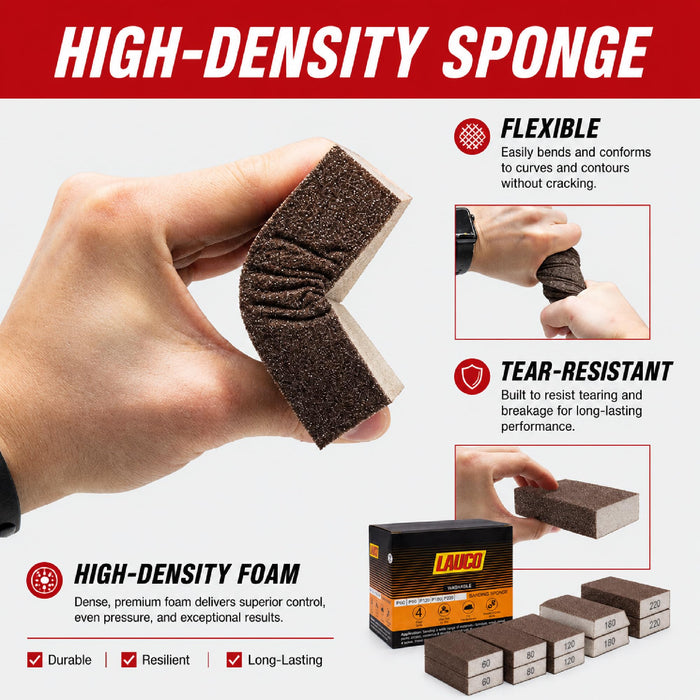 10 Pack Sanding Sponge, Washable and Reusable Sandpaper Block, Coarse/Medium/Fine/Superfine in 60/80/100/120/180/220 Grit; for Wood, Drywall, Metal, Plaster. 57026