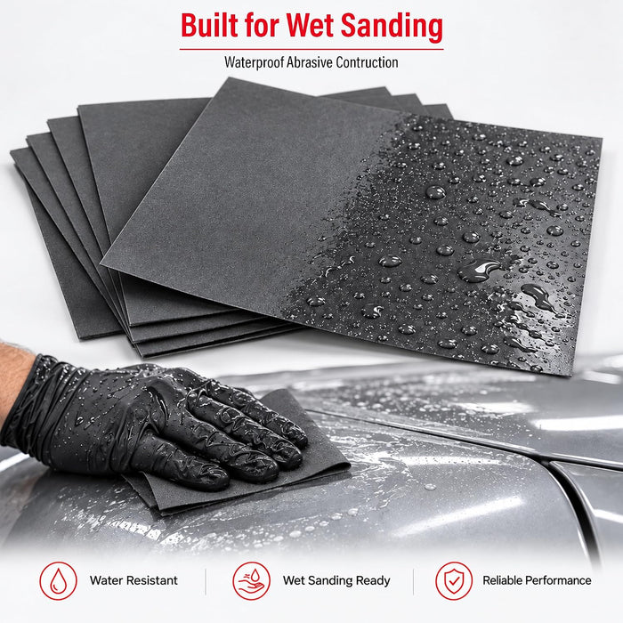Aqua Maxx Wet Dry Sandpaper Sheets 1200 Grit, 50 Pack Waterproof Silicon Carbide Abrasive Paper, 9 x 5.5 Inch Fine Finishing Sanding Sheets for Automotive Paint, Detailing, Woodworking, Metal 9057