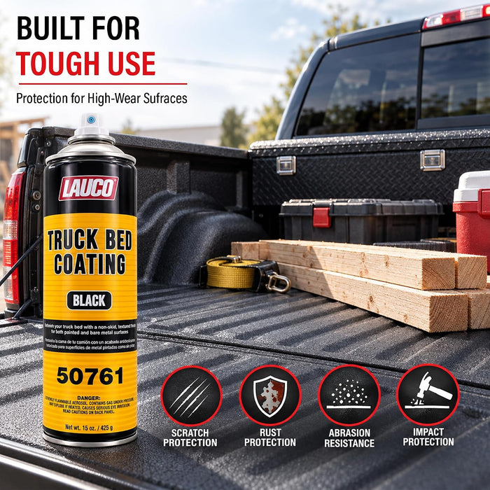 LAUCO Truck Bed Coating Black Aerosol Spray, Pack of 2, 15oz, Textured Non, Skid Finish, Scratch and Rust Protection for All Truck Beds, Tailgates, Bed Rails 50761