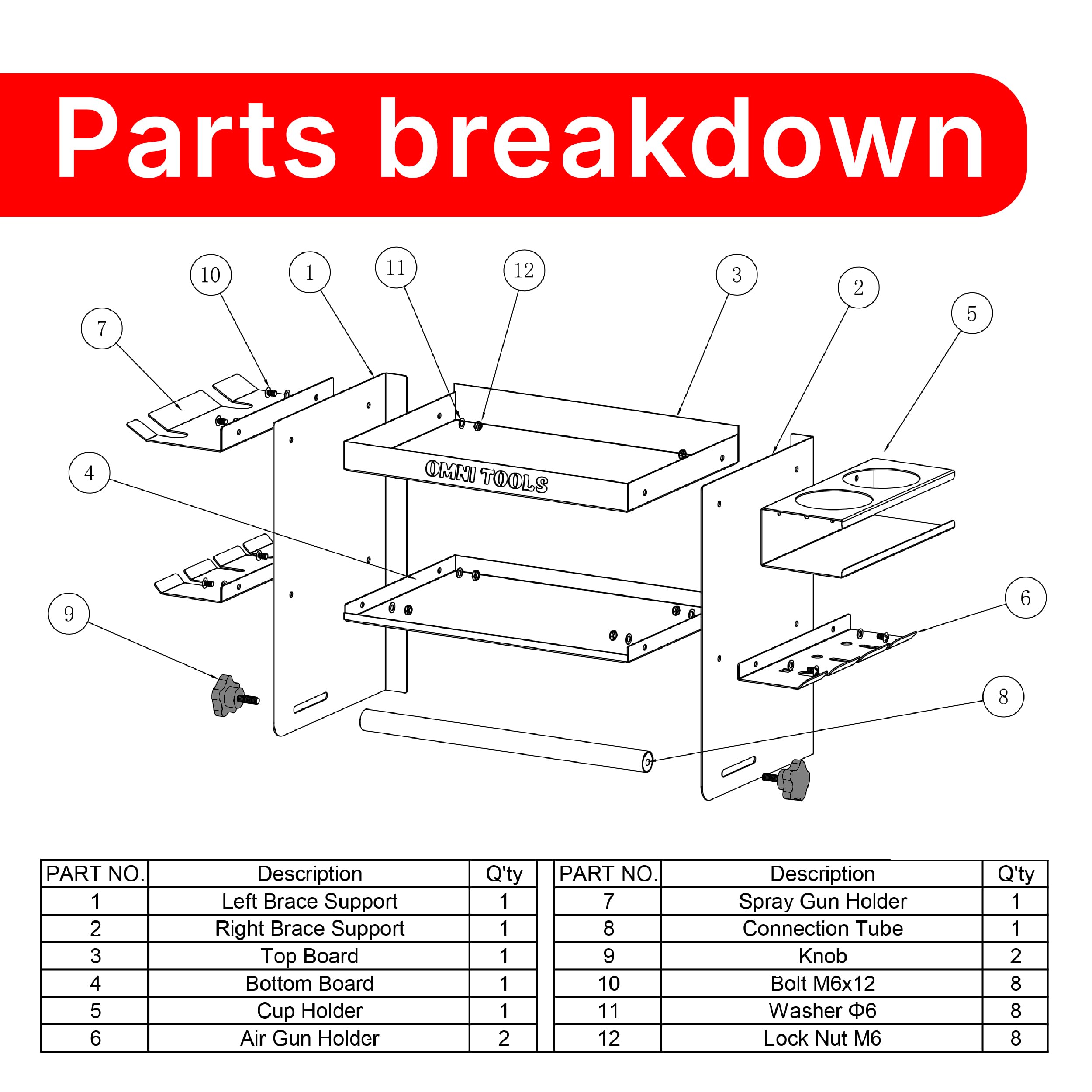 Omni Tools Multi-Function Paper Towel Holder, Steel Shop Organizer Rack with Tool Slots and Spray Gun Storage, Heavy-Duty Garage and Auto Body Shelf, 22.75 x 15 x 9.25 Inches 36038