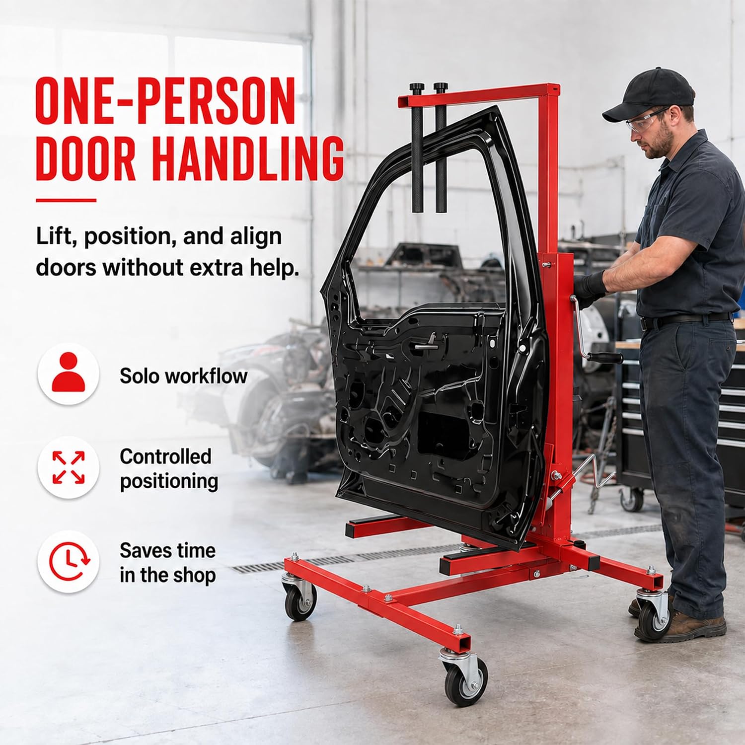 LAUCO Car Door Installer and Remover Jack Lift Hoist, Auto Body Door Jack, Car Door Installer Jack, Floor Jack, Trolley Service Lift Floor Jack with 4 Steel Swivel Castors Hoist [7756]