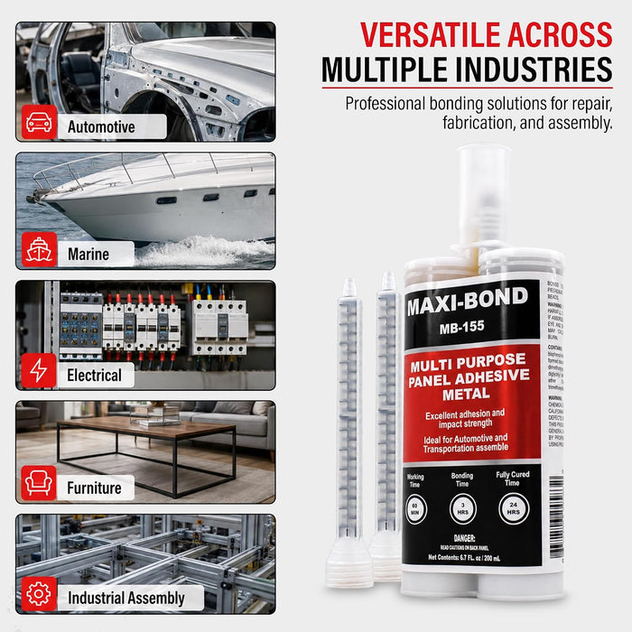 Maxi-Bond Multi-Purpose Panel Adhesive Metal, Two Part Epoxy Adhesive, Non-Sagging, High Strength, Bond to Molding Compound Panels, Metal, Fiberglass - Panel Bond Adhesive (MB-155) (1) 4583
