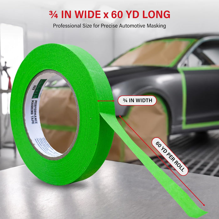 LAUCO DINOGREN Masking Green Tape 3/4 Inch x 60 Yards, 48 Rolls, Green High Performance Painters Tape, Heat, UV and Water Resistant Tape for Car Painting and Auto Body Refinishing, 7765