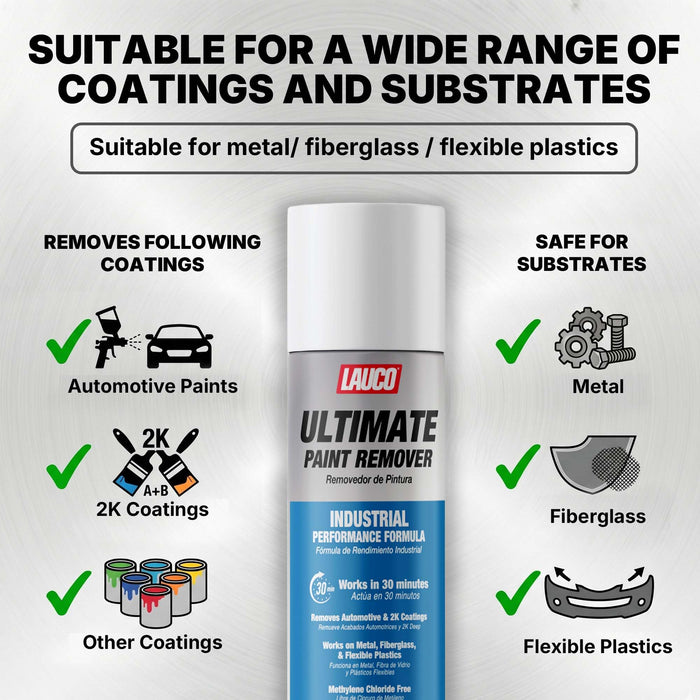 LAUCO Ultimate Paint Remover Spray Industrial Strength Fast Acting Paint Stripper Removes Automotive Coatings 2K Finishes Works on Metal Fiberglass and Chloride Free 37528 (2)