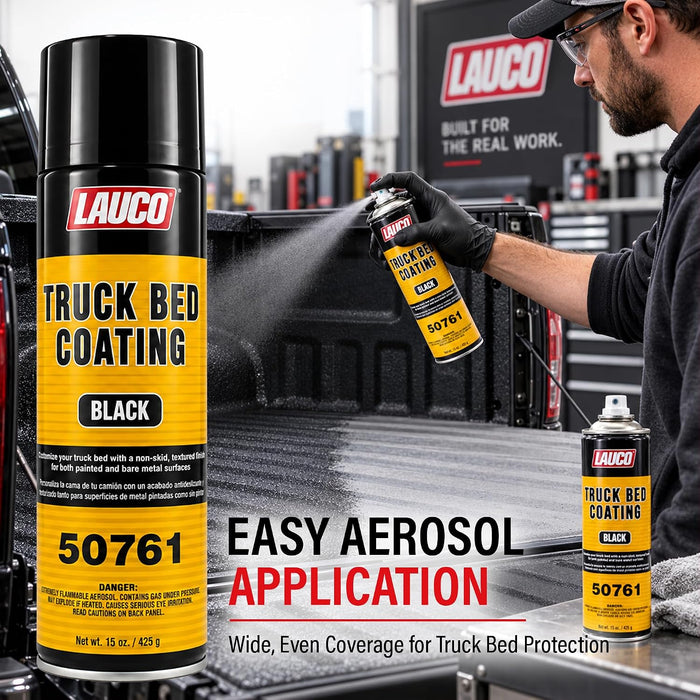 LAUCO Truck Bed Coating Black Aerosol Spray, Pack of 2, 15oz, Textured Non, Skid Finish, Scratch and Rust Protection for All Truck Beds, Tailgates, Bed Rails 50761