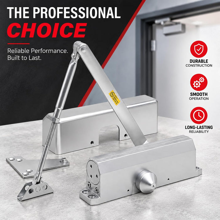 Commercial Door Closer, Grade 1 Hydraulic Self Closing Door Closer, Adjustable Size 2-5, UL 10C Fire Rated, Standard Arm with Backcheck, Die Cast Aluminum Body, Doors up to 330 lbs 62803