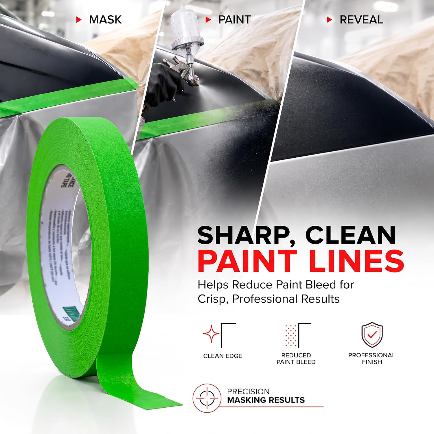 LAUCO DINOGREN Masking Green Tape 1 Inch x 60 Yards, 36 Rolls, Green High Performance Painters Tape, Heat and Water Resistant Tape for Car Painting, Auto Body Refinishing and Spray Booths 6068