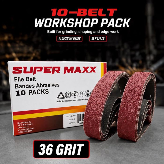 LAUCO SUPER MAXX 13"L x 0.75"W File Belt Bands Abrasives, 120 GRIT, Pack of 10 Sanding Belts, Compatible with SUPER MAXX Expander Wheel, File Belts for Grinding, Polishing & Finishing 1891