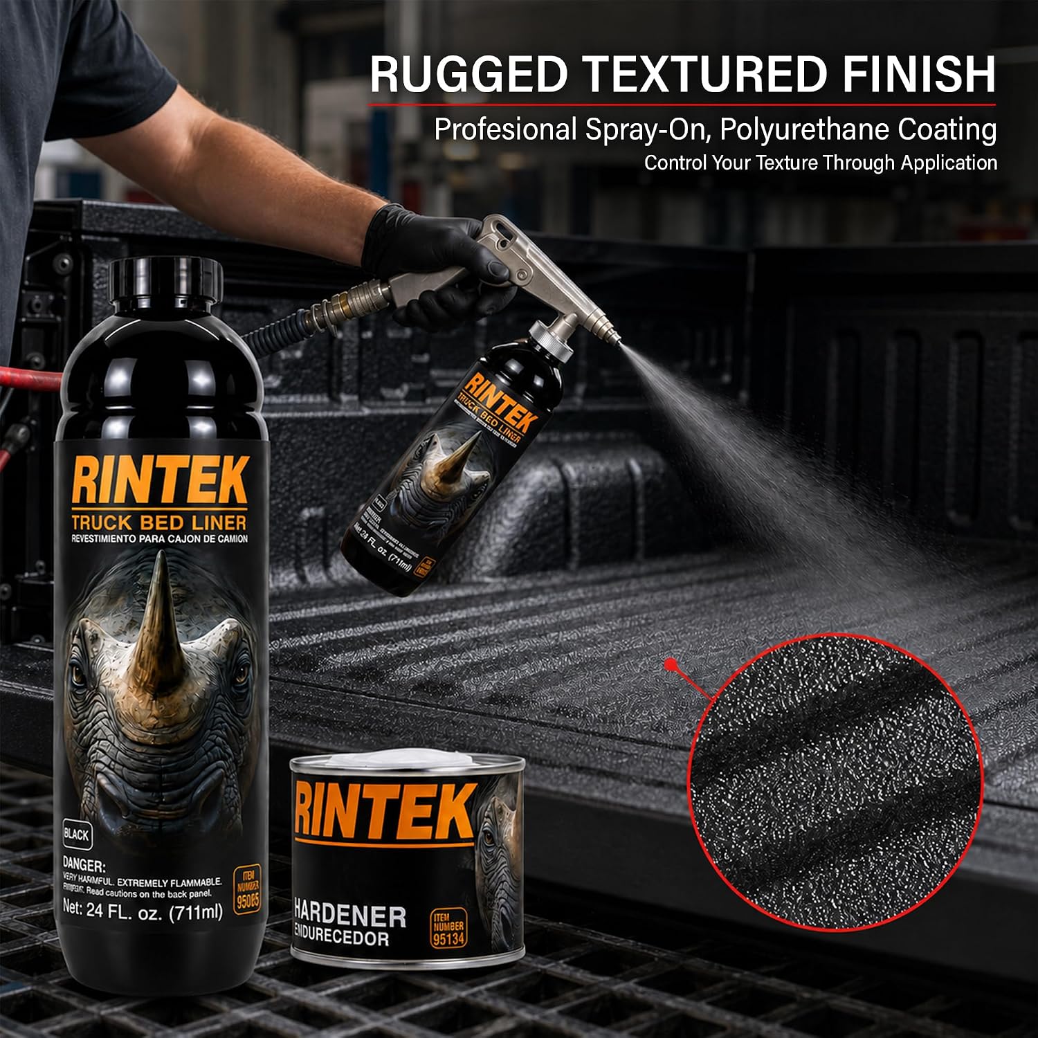 LAUCO Rintek Urethane Spray 1 Gallon Black Bedliner Coating, Heavy-Duty Polyurethane Protective Truck Bed Liner Paint, Waterproof Anti-Slip Impact-Resistant Automotive Coating 95096