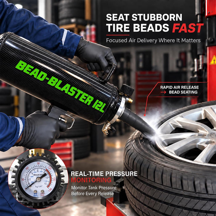 LAUCO Handheld Tire Bead Seater - Professional Automotive Tool, Carbon Fiber Bead Seater Blaster Tool with Rapid Air Release, Tire Inflator for Cars/Trucks/Commercial Vehicles(2.6-gal Tank /12 Liter)