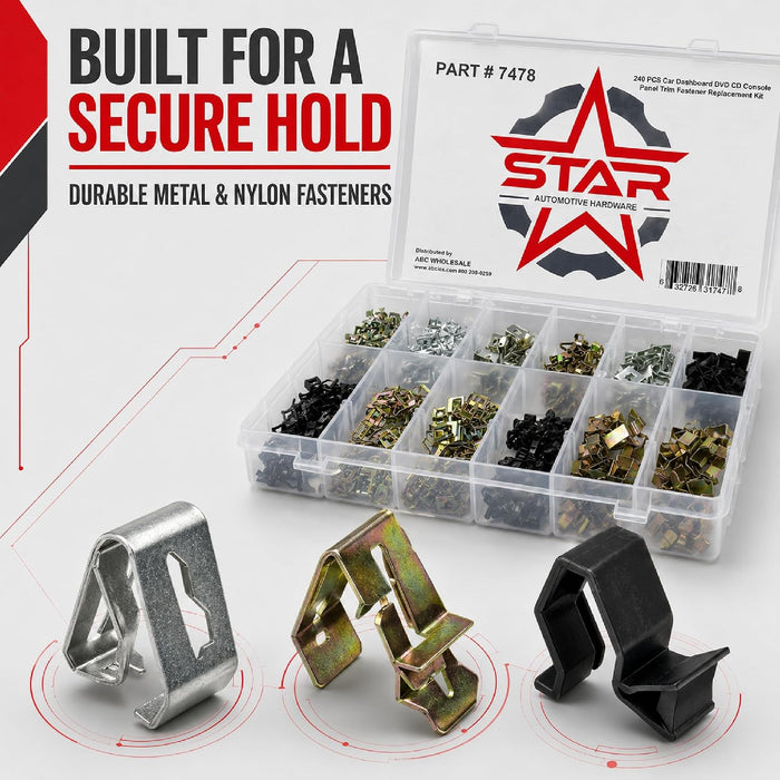 Panel Trim Fastener Kit 240-Piece – Star Dashboard, Door, Console, DVD/CD Panel Clip Replacement Set for Automotive Trim Repair