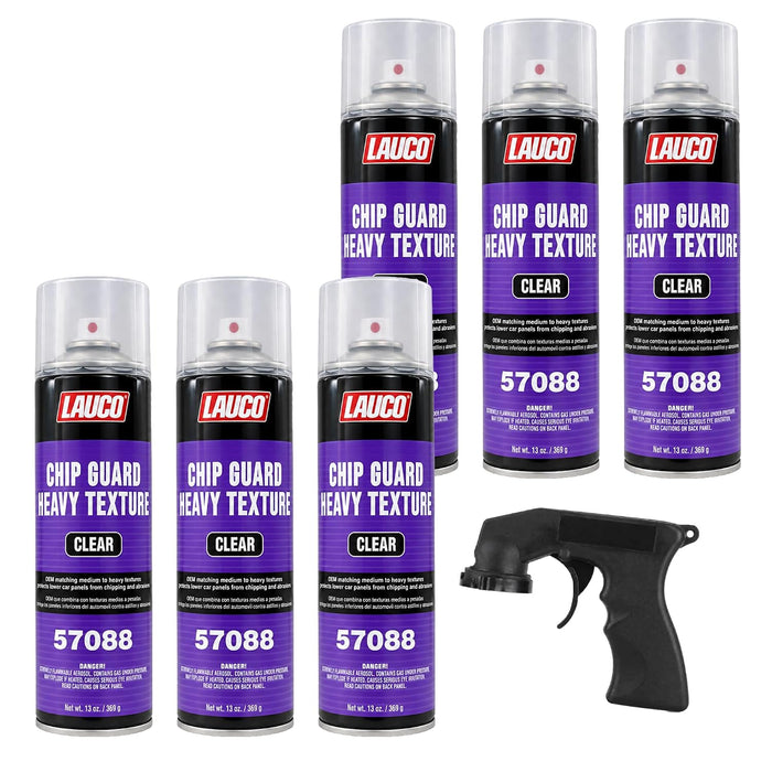 Heavy Texture Chip Guard 14 oz Clear Aerosol Spray Can with Aerosol Spray Gun - Pack of 6 - Durable, Acrylic Coating Protects Lower Panels From Impact, Chipping & Abrasion, Matches Medium to Coarse OEM Textures - Clear 57088