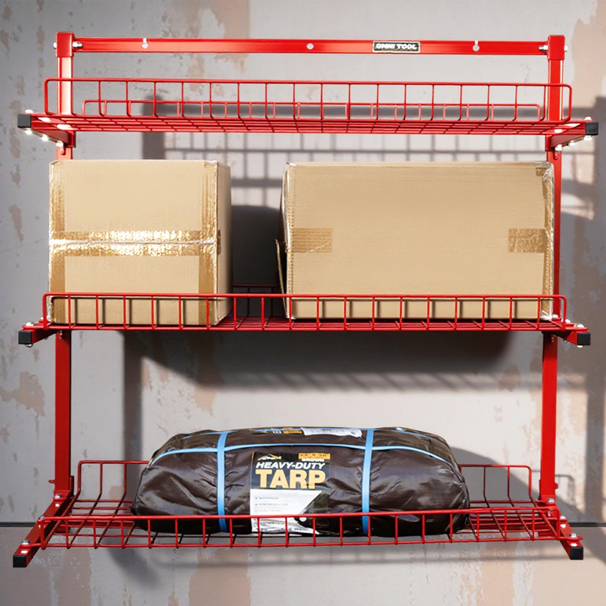 LAUCO Wall Mounted Storage Rack, 3-Level Metal Wall Shelving with Shelf Organizer/Garage Shelving Wall Mounted Heavy Duty [39116]