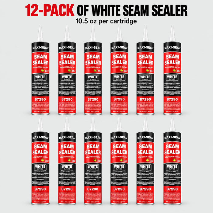Maxi-Seal White Polyurethane Seam Sealer (12-Pack, 10.5oz Tube) | Durable & Flexible Auto Body Joint Compound | Brushable Automotive Filler to Duplicate OEM Finish 87290